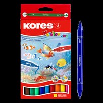 Flomasteriai dvipusiai KORES KORELLO 2 in 1, 10 vnt., dvipusiai