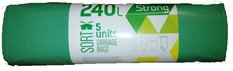 Šiukšlių maišai, LDPE, 240 l, 50 mk, 120 x 90 cm, tvirti, žali, 5 vnt.