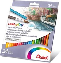 Spalvoti pieštukai PENTEL ARTS, šešiabriauniai, akvareliniai, 24 vnt.