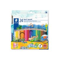 Spalvoti pieštukai STAEDTLER NORIS, šešiabriauniai, akvareliniai, 24 vnt. + teptukas