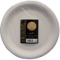 Vienkartinės lėkštės, VIKING GOLD, popierinės, baltos, D 22 cm, 40 vnt.
